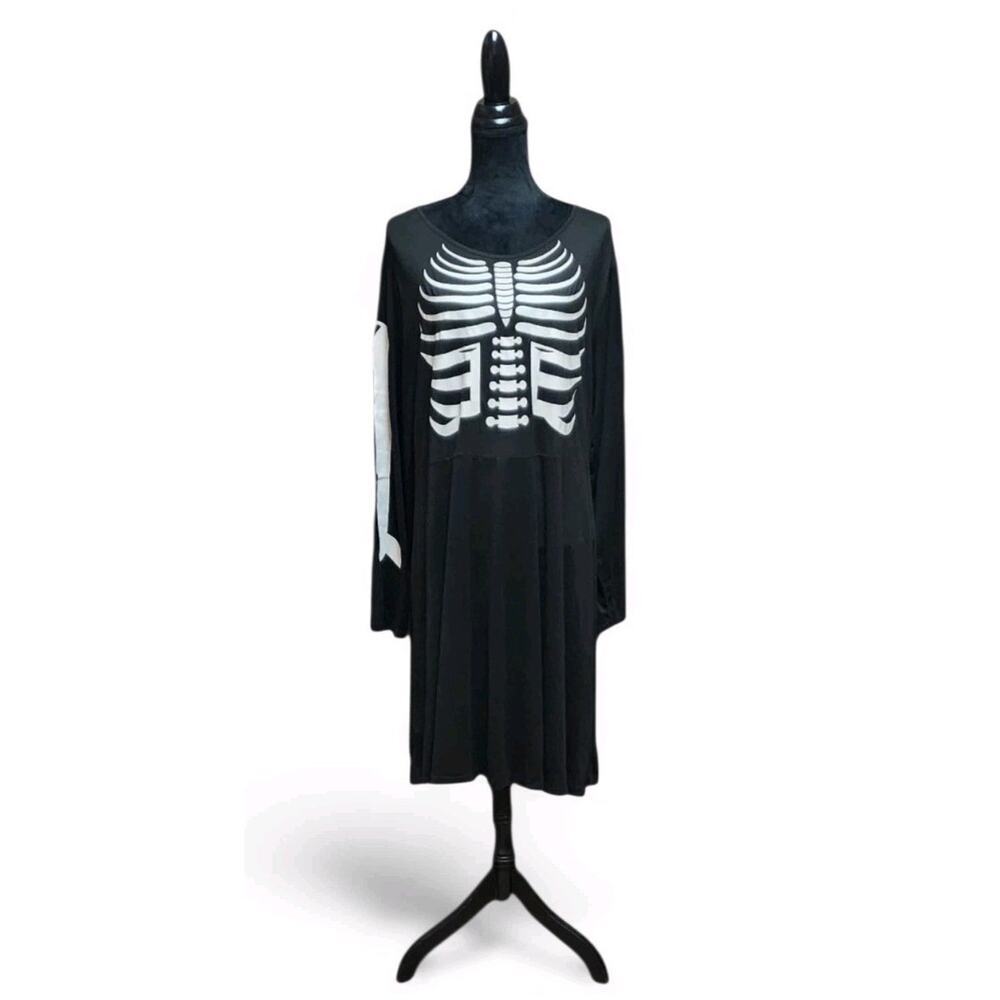 Womens Solid Black Gothic Long-Sleeve Skeleton Dress Plus Size 4X Costume Casual